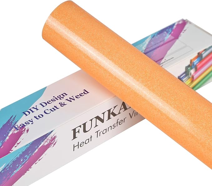 FUNKAKA Glitter Fluorescent Orange Yellow HTV Heat Transfer Vinyl Rolls by FUNKAKA