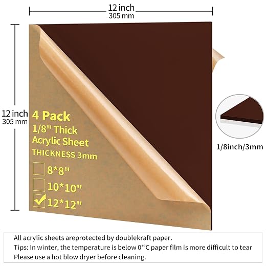 1/8 Thick 12 x 12 inch Acrylic Sheets - Image 2
