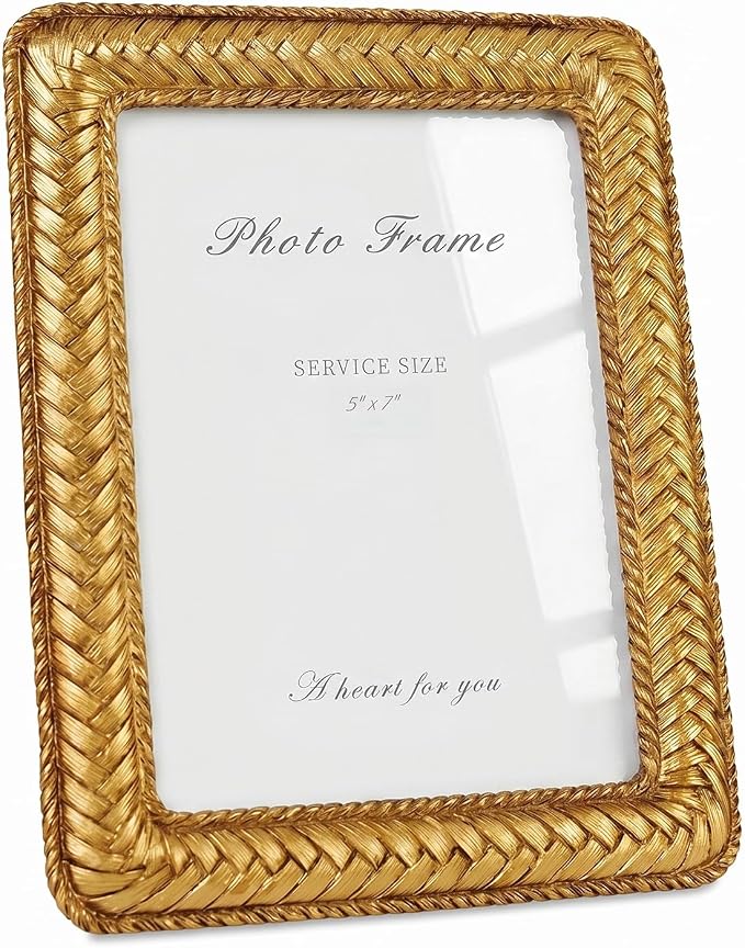Cuspin 5x7 Gold Picture Frame, Ornate Decorative Rattan Resin Photo Frame by Cuspin