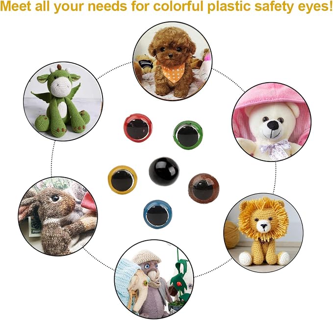 Safety Eyes 796pcs Plastic Safety Eyes and Noses, 6-20mm Black Craft Doll Eyes | - Image 7