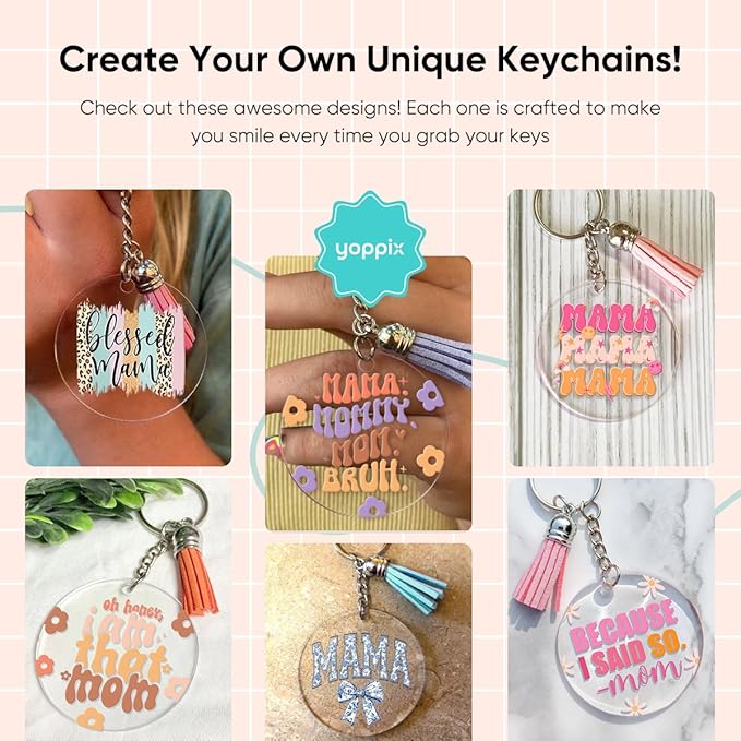 YOPPIX 140 PCS Acrylic Keychain Blank Set, Mama Double-Sided UV DTF Stickers - Image 6