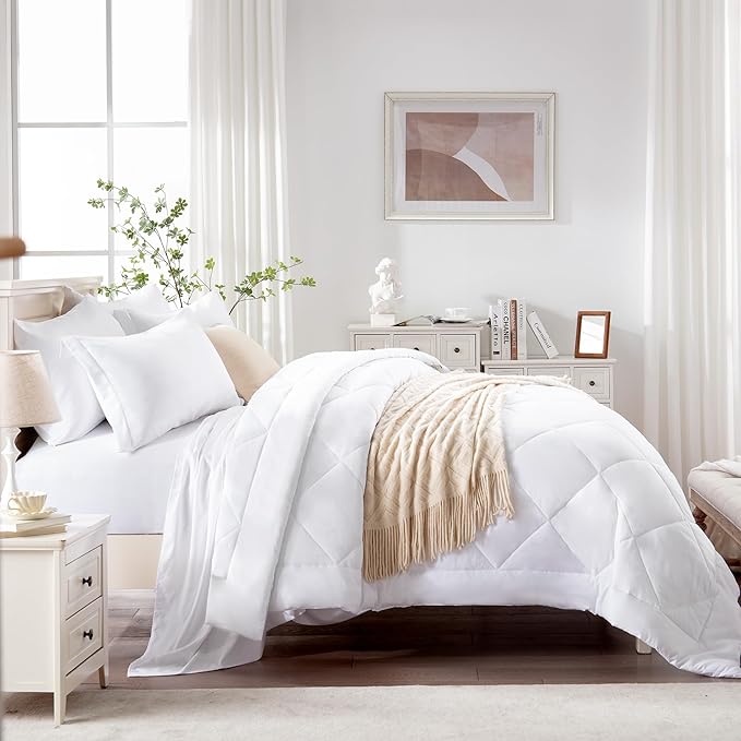Love's cabin Twin Comforter Set White, 5 Pieces Twin Bed in a Bag, All Season - Image 3