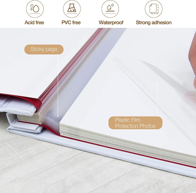 potricher Large Photo Album Self Adhesive 3x5 4x6 5x7 8x10 10x12 Pictures Linen - Image 4