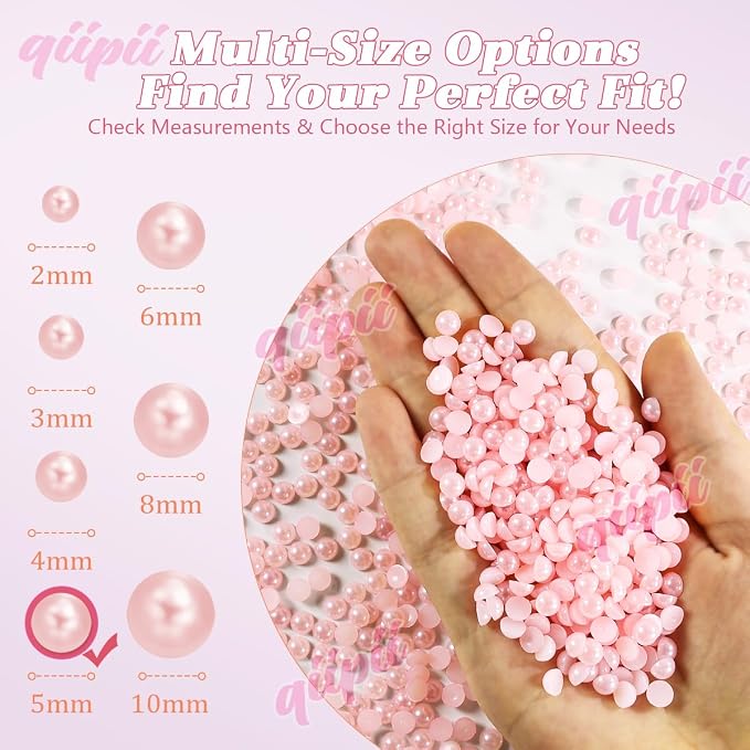 qiipii 1650PCS 5mm Light Pink Round Half Round Pearls - Image 3