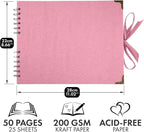 Bstorify Square Scrapbook Photo Albums 50 Pages Pink Thick Paper, Ribbon Closure - Image 2