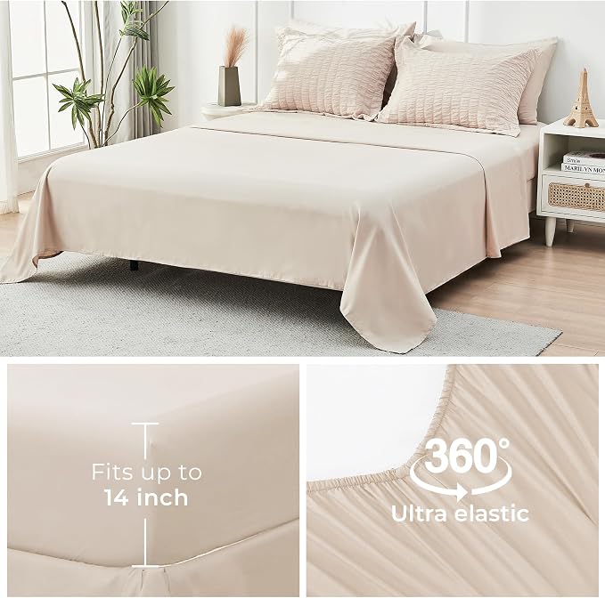 HYMOKEGE Beige Oversized King Comforter Set Seersucker 7 Pieces, All Season - Image 7