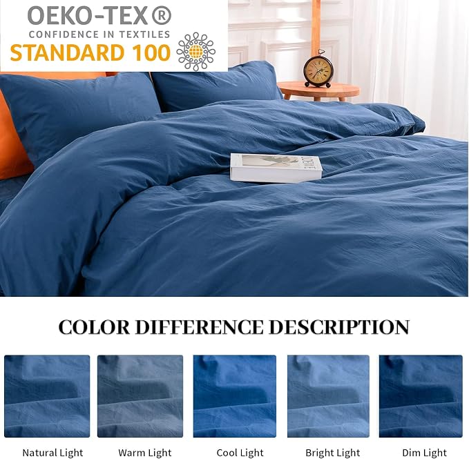 NEXHOME PRO 100% Washed Cotton Duvet Cover Super King 108"x98", Organic Natural - Image 2