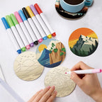26PCS Wood Coasters Craft Kit 10 Paint You Own Coaster - Image 5