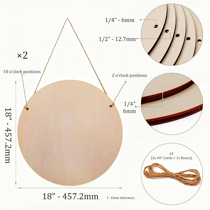 18 Inch Wood Circles for Crafts, 1/4" Thick 2 Pack 5-ply Poplar | Unfinished - Image 2