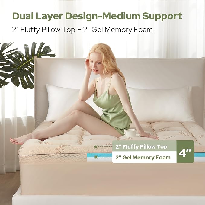 BEDLORE California King Memory Foam Mattress Topper 4 Inch, 2-in-1 Dual Layer - Image 2