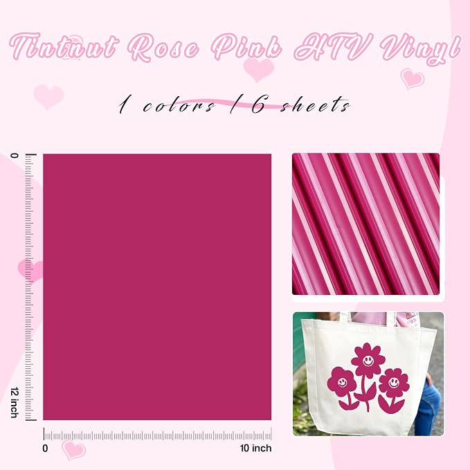 Tintnut Rose Pink Heat Transfer Vinyl, easy cut & weed, stretch washable - Image 2