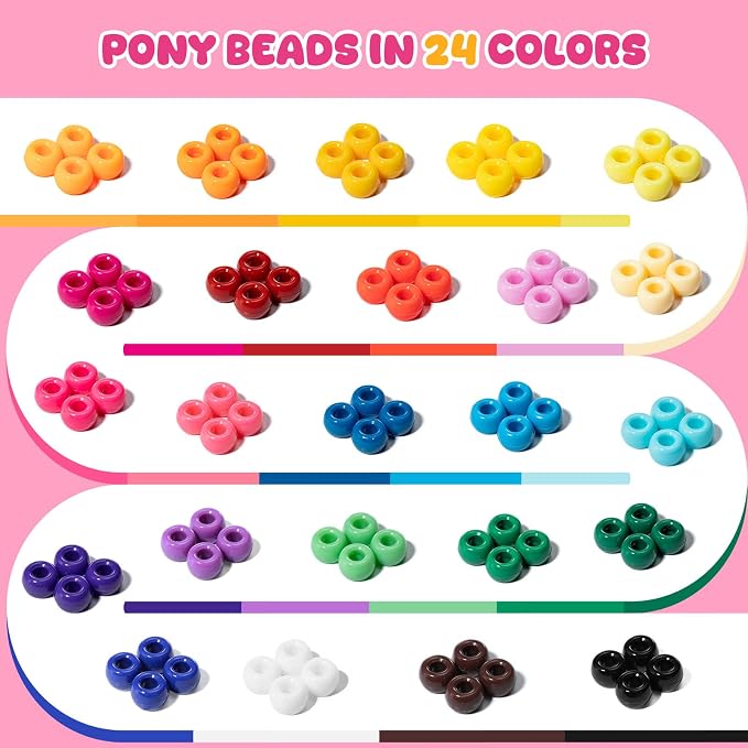 Simetufy 3600Pcs Pony Beads 24 Colors 6x9mm Kandi Beads - Image 4