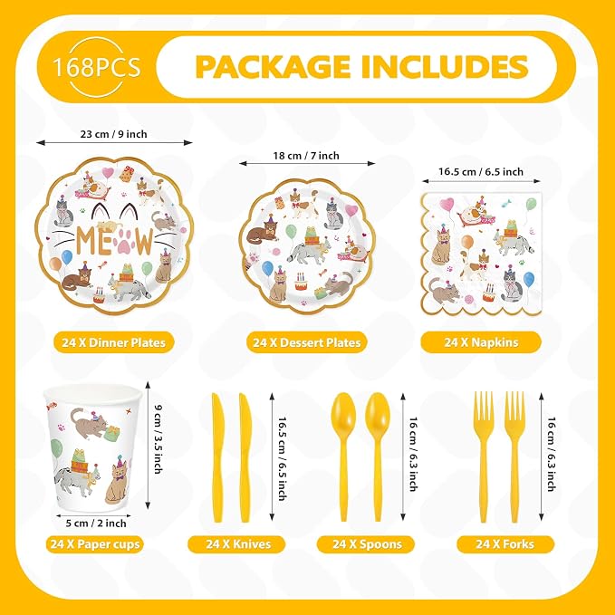 168Pcs Cat Themed Birthday Party Supplies Cute Animal Parade Plates Napkins - Image 2