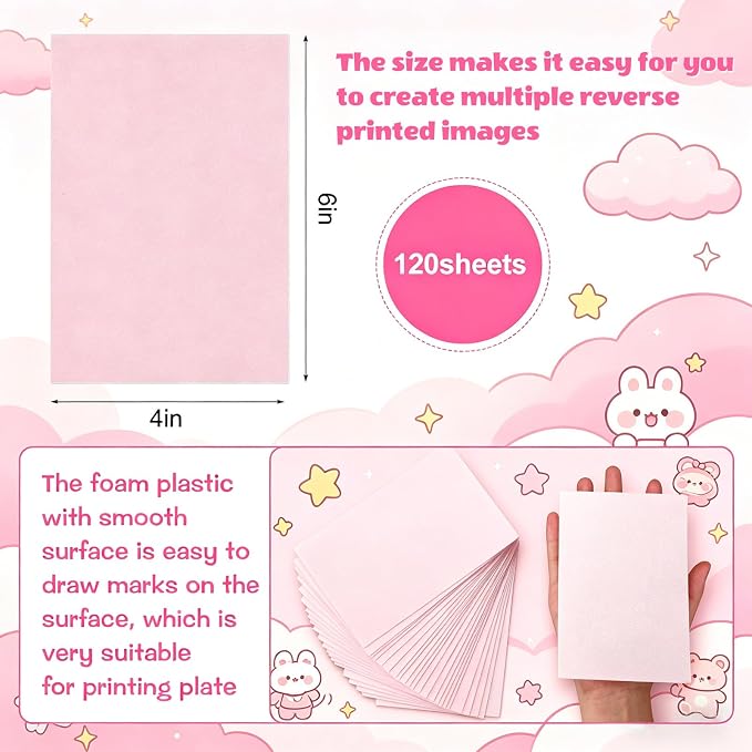 Cholemy 120 Pcs Foam Printing Plates 4 x 6 Inch Pink Foam Sheets 1/20 Inch - Image 2