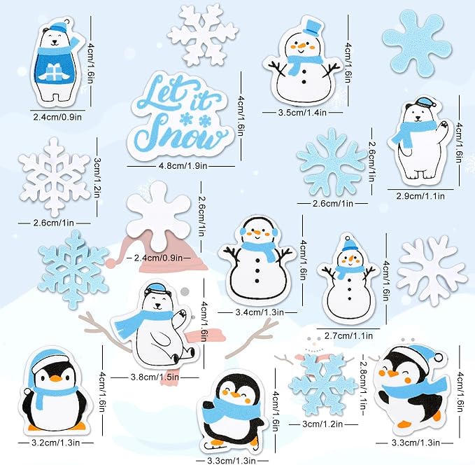 Whaline 500 Pcs Winter Foam Stickers Snowflake Snowman Penguin Bear Decals Self - Image 2