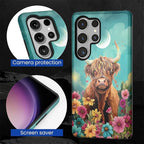 for Samsung Galaxy S25 Ultra Case, Highland Cow Flower Pattern Glossy 2 in 1 - Image 6