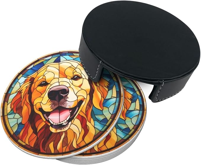 Drink Coaster Set of 6, Leather Drink Coasters - Image 3