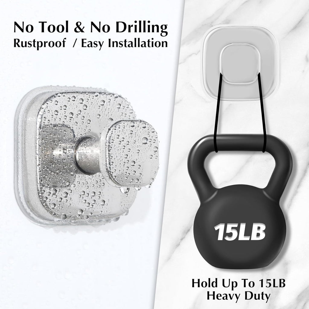 Suction Cup Hooks for Shower - Reusable No-Drill Mounting - Hooks for Towels, Robes & Loofah on Metal, Glass, Mirrors, Tile & Smooth Non-Porous Surfaces (4, Chrome Polished)