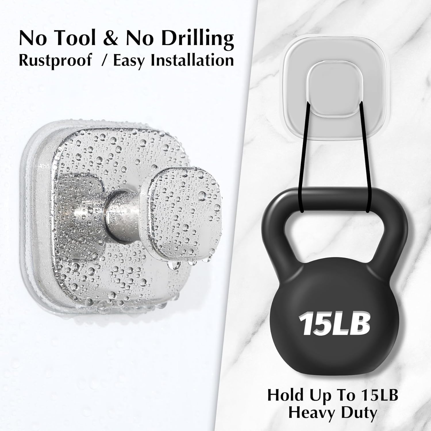 Suction Cup Hooks for Shower - Reusable No-Drill Mounting - Hooks for Towels, Robes & Loofah on Metal, Glass, Mirrors, Tile & Smooth Non-Porous Surfaces (2, Chrome Polished)