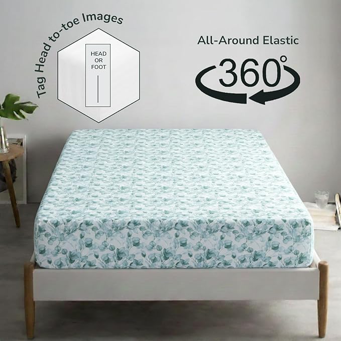 Feather & Stitch 1 Piece Fitted Sheet Queen Size, 100% Cotton Damask Sateen - Image 4