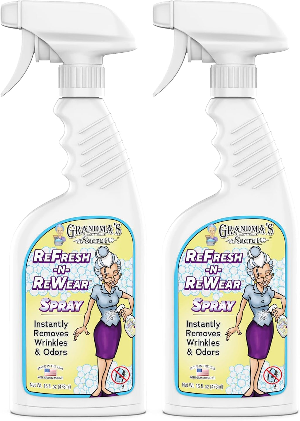 Grandma's Secret Refresh N ReWear Spray - Instantly Removes Wrinkles & Odors - Wrinkle Release, Fabric Refresher Spray, Chlorine, Bleach and Toxin-Free - 16 Ounce, 2 Pack