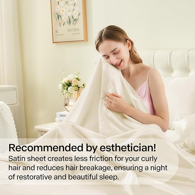 BEDELITE Satin Sheets Twin Size Bed Set, Luxury Soft Beige Silky Sheets - Image 4