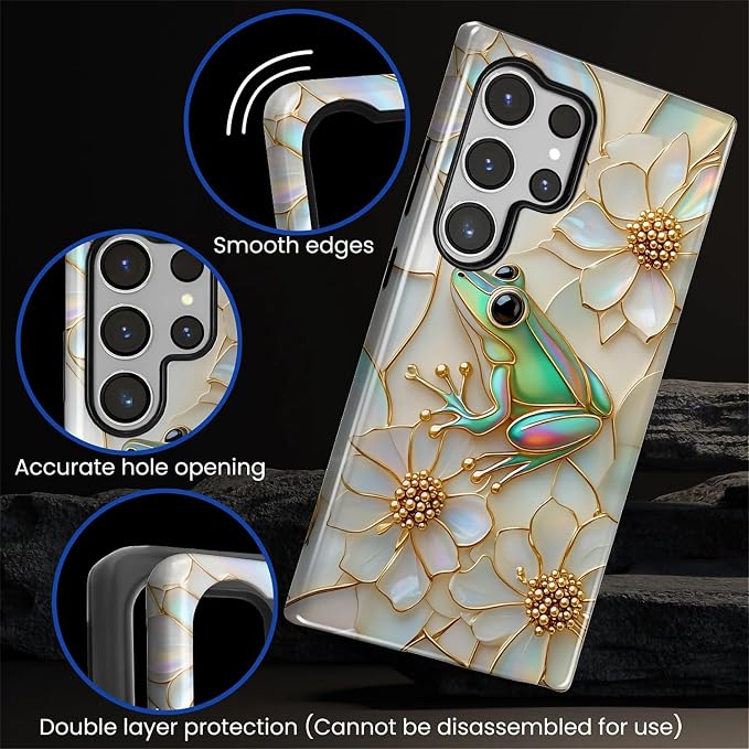 for Samsung Galaxy S23 Ultra Case, Stained Glass Frog Flowers Pattern Glossy 2 - Image 4