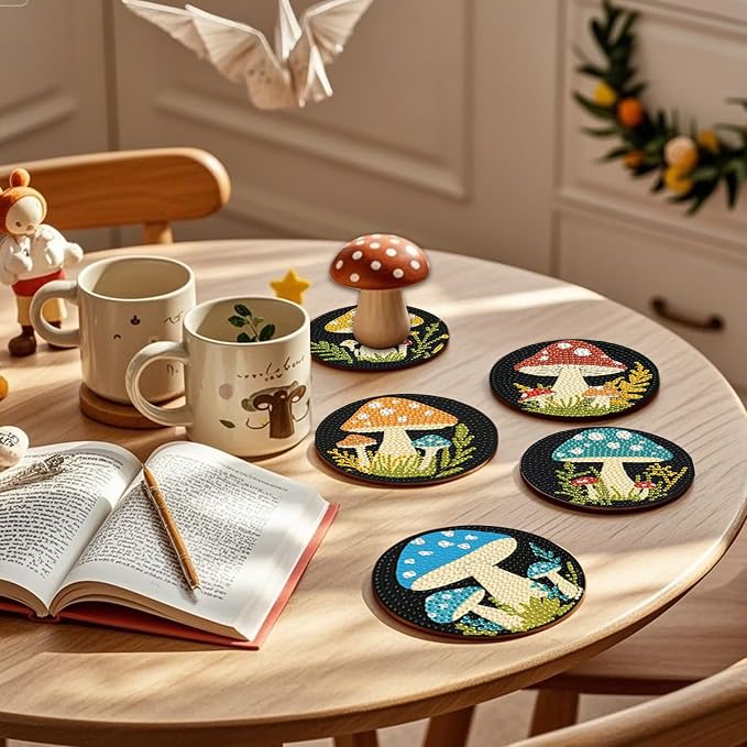 EWJRNSF 8 PCS Mushroom 5D Diamond Painting Coasters DIY Kit - Image 5