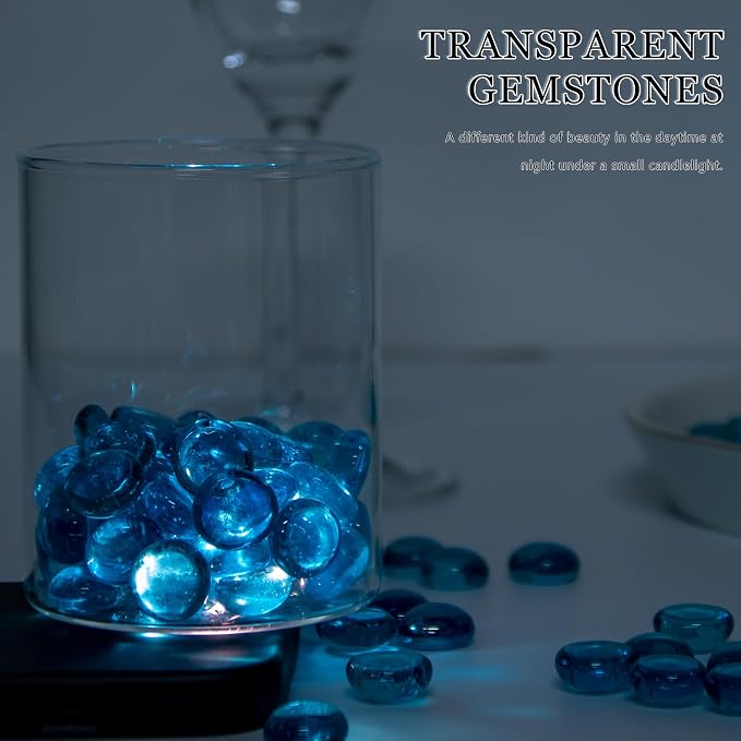 50PCS Mini Glass Gems, Sea Blue Mancala Stones Flat Bottom Marble Beads - Image 6