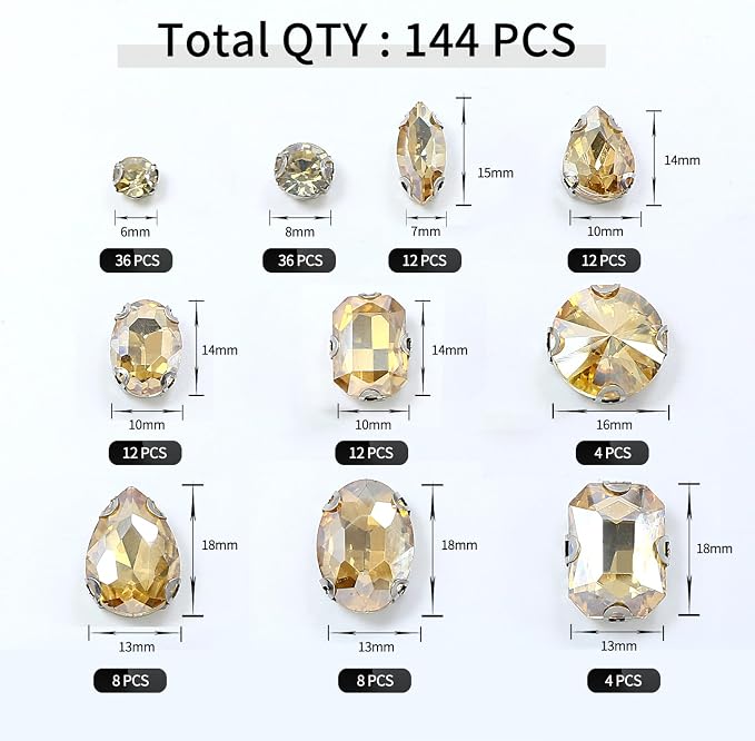 Sew on Rhinestone, Bags and Sewing Accessories，Golden - Image 3