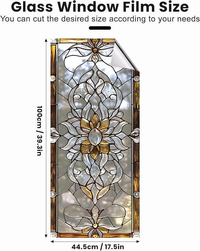 Stained Glass Window Privacy Film: Non-Adhesive Sun and Landscape Mosaic Design - Image 2