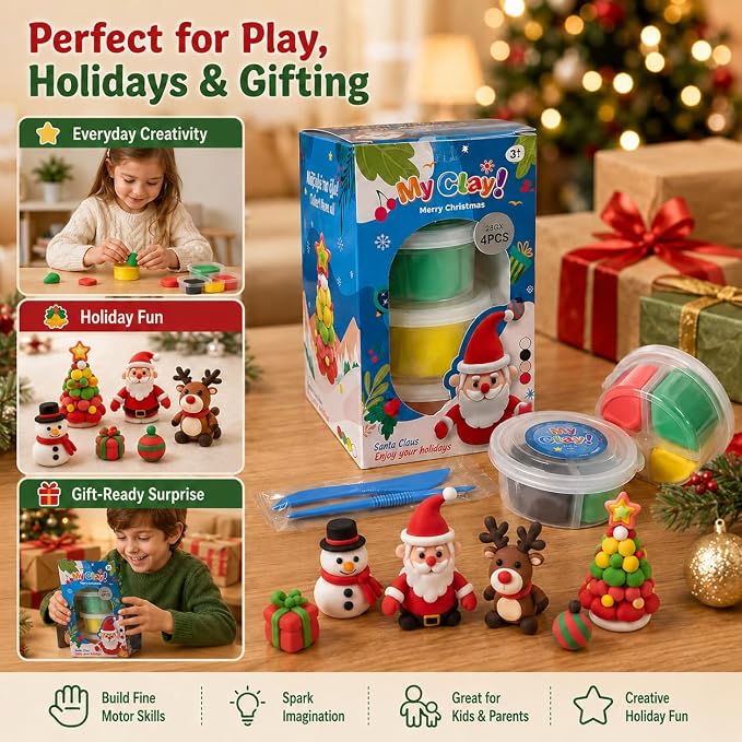 Air Dry Clay for Kids, 4 Christmas Mini Modeling Clay Sets, DIY Snowman Model - Image 8