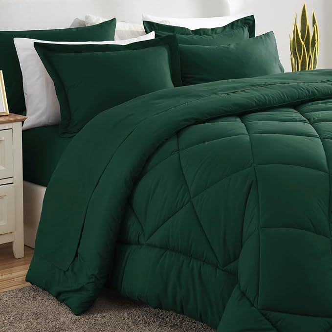 CozyLux Oversized Queen Comforter Set Emerald Green, 7 Pieces Bed in a Bag - Image 8