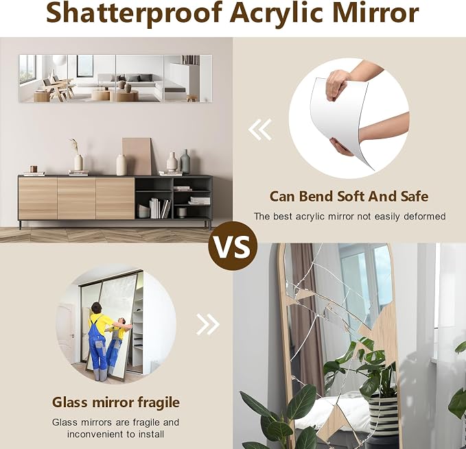 Shiftshade Mirror Wall Full Length, 12X14 Inch Unbreakable Mirror Tiles - Image 4