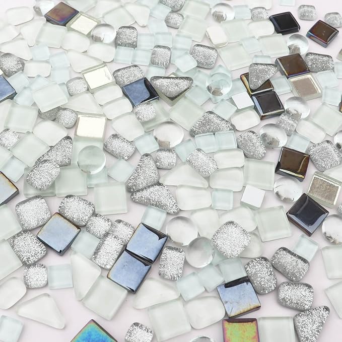 LITMIND Assorted Silver White Irregular Crystal Mosaic Tiles, 9oz Value Pack - Image 5