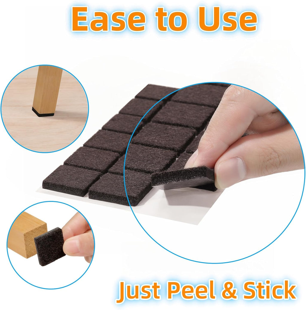 Furnigear Felt Furniture Pads for Hardwood Floors - Self Adhesive Chair Felt Pad, Floor Protector for Furniture Feet, Furniture Sliders Moving Furniture Smoothly, Anti Scratch 96 Pcs 3/4" Square Brown