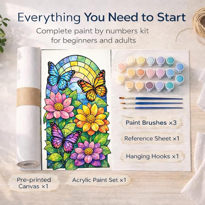 Quelvyn Stained Glass Butterfly Paint by Numbers Kit - Image 3