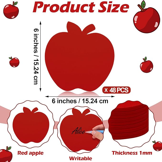 Ireer 48 Pcs Foam Apple Cut Outs Red Apples Shapes Cutouts Bulletin Board - Image 2