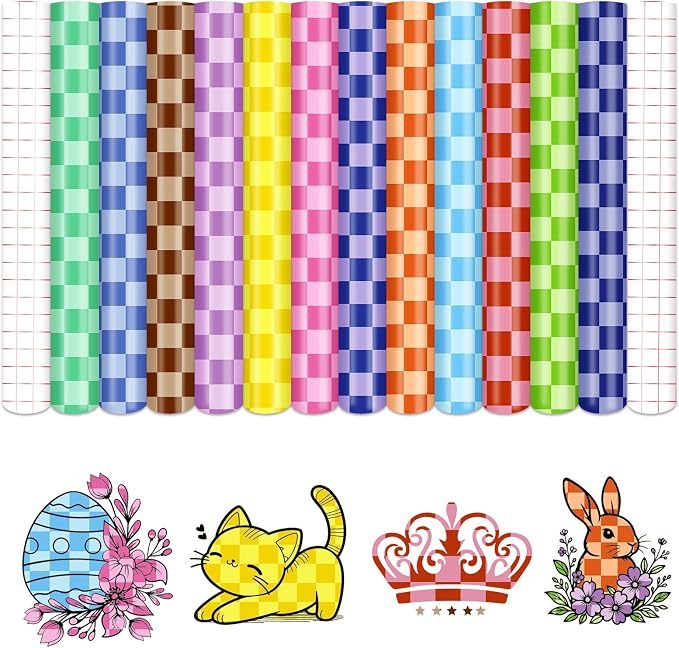 Tintnut Rainbow Checkerboard Permanent Vinyl, waterproof, easy peel & stick by Tintnut