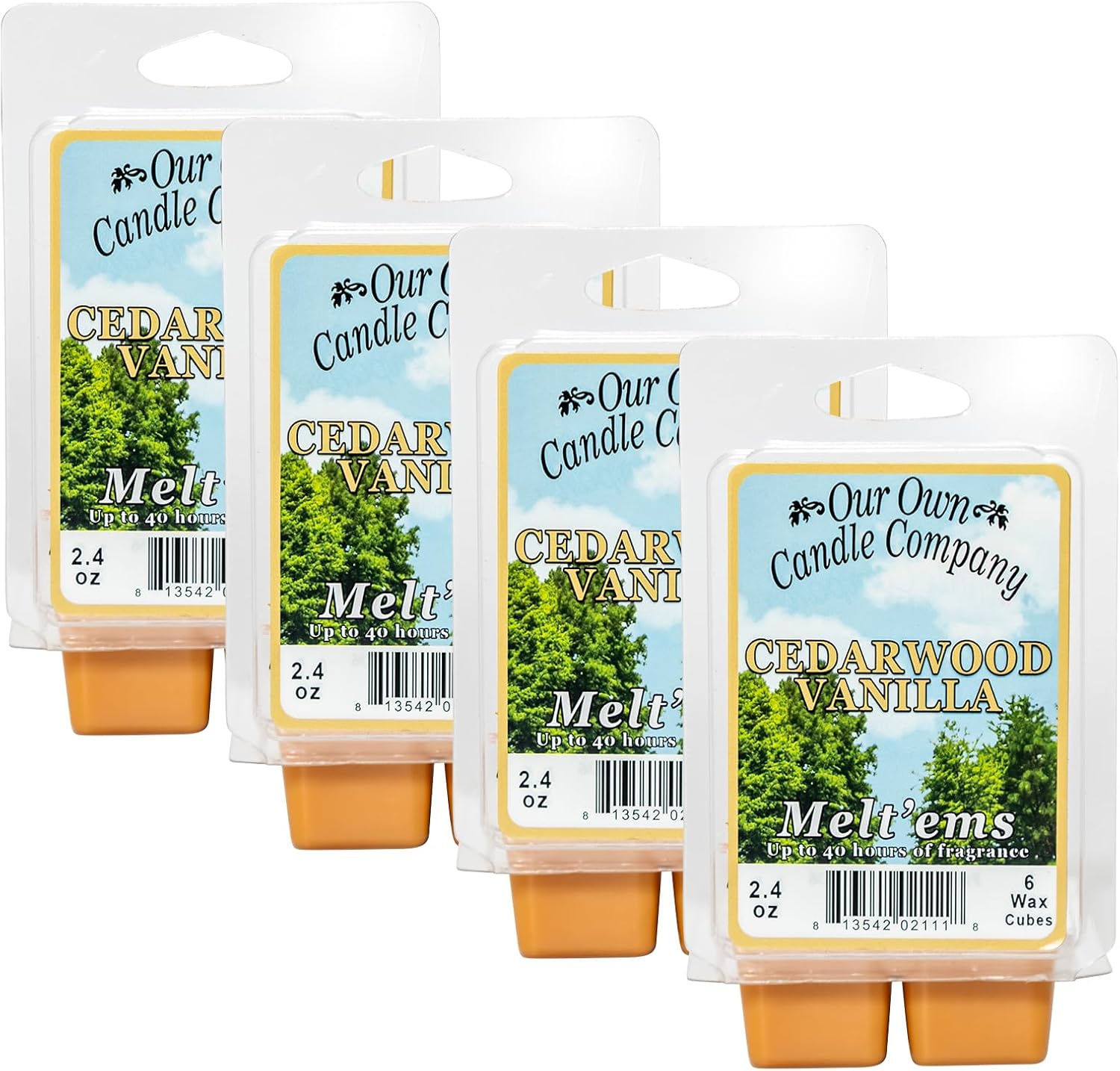 Our Own Candle Company Premium Wax Melt, Cedarwood Vanilla Scent, Handmade in The USA, 24 Cubes (4 Pack, 9.6oz Total)