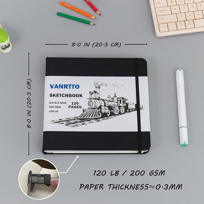 Vanrtto Hardcover Sketch Book, Square Mixed Media Sketchbook 8x8 Inch | - Image 2