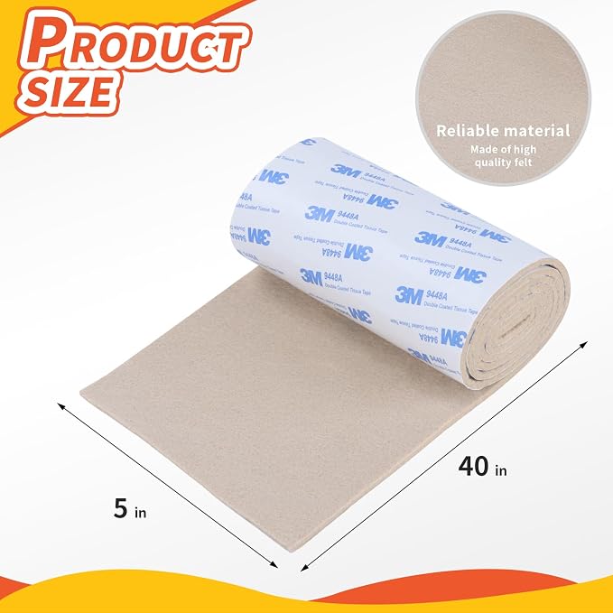 Felt Furniture Pads, Non Slip Self Adhesive Cuttable Felt Tape Beige Heavy Duty - Image 2