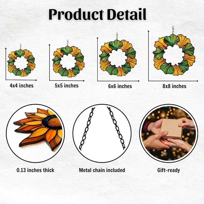 Ginkgo Wreath Acrylic Suncatcher Stained Glass Effect Window Car Hanging - Image 2