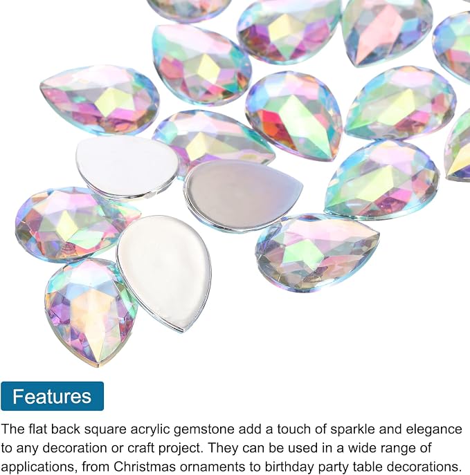 MECCANIXITY 50PCS Flat Back Acrylic Teardrop Gems 13x18mm Artificial Rhinestones - Image 4