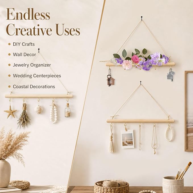 4 Pack 15 Inch Driftwood Jewelry Organizer Wall Decor, Wooden Hanging Branch - Image 5