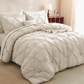 CozyLux Oversized Queen Comforter Sets Beige, 7 Pieces Oversized Queen Pintuck by CozyLux