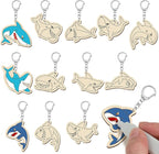 RattanView 24 Pcs Summer Shark Crafts Color Your Own Keychains DIY Craft Wooden by RattanView