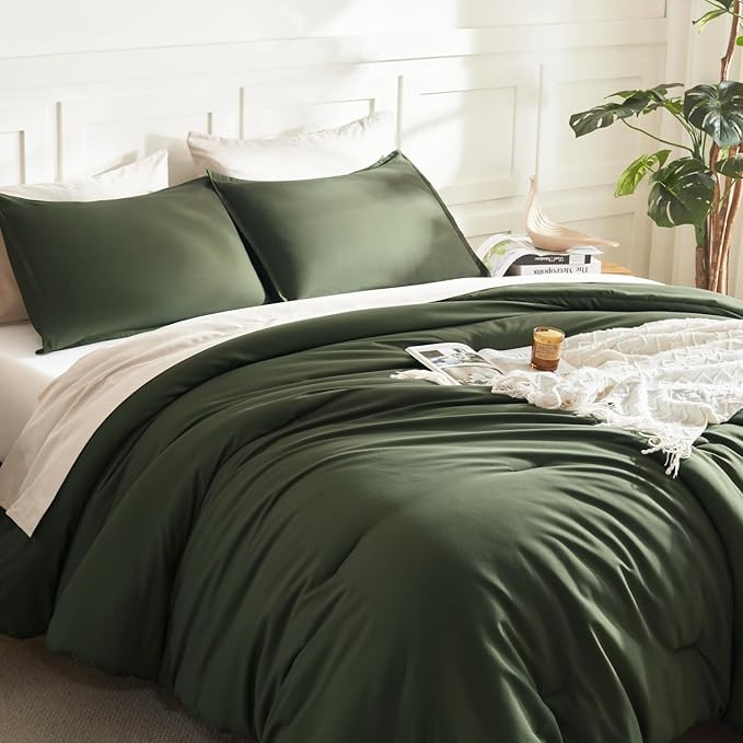 Litanika Comforters Olive Green Oversized King Size, 3 Pieces Lightweight Solid - Image 5