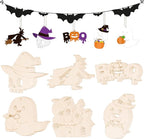 24 PCS Unfinished Wooden Halloween Crafts, Pumpkin Ghost Shaped Hanging by Sereliy