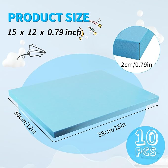 LuckyFoam Blue 10 Pack 15x12x0.79 inch Foam Sheets 0.79 Inch Thick | - Image 2